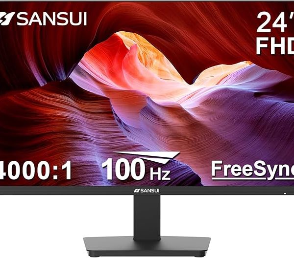 SANSUI Monitor 24 Inch 100Hz PC Monitor, HDMI VGA Ports VESA Mount, FHD Computer Monitor Ultra-Slim Ergonomic Tilt Eye Care for Home Office (ES-24F2, HDMI Cable Included)