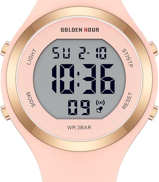 GOLDEN HOUR Waterproof Sport Women's Digital Chronograph Silicone Strap Watch