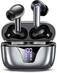 ZIUTY Wireless Earbuds Bluetooth Headphones, 50H Playtime Ear Buds with Mic, LED Digital Display Charging Case, IPX7 Waterproof, Deep Bass Stereo, in-Ear Earphone for iPhone Andriod Phone