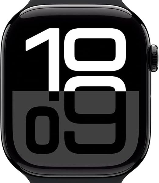 Apple Watch Series 10 [GPS 46mm case] Smartwatch with Jet Black Aluminium Case with Black Sport Band - M/L. Fitness Tracker, ECG App, Always-On Retina Display, Water Resistant