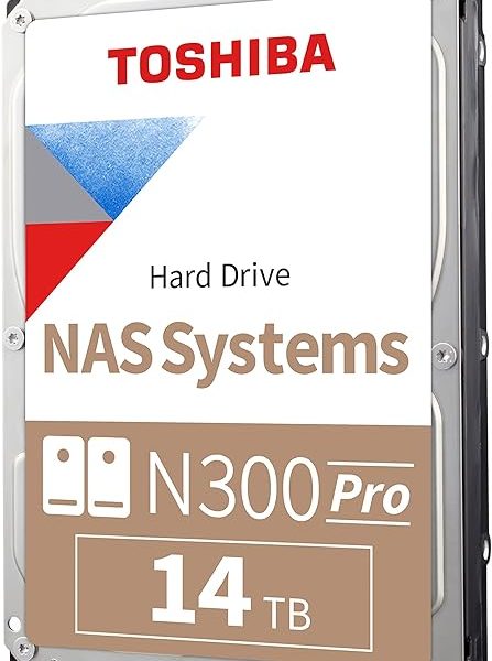 Toshiba N300 PRO 14TB Large-Sized Business NAS (up to 24 bays) 3.5-Inch Internal Hard Drive - Up to 300 TB/year Workload Rate CMR SATA 6 GB/s 7200 RPM 512 MB Cache - HDWG51EXZSTB