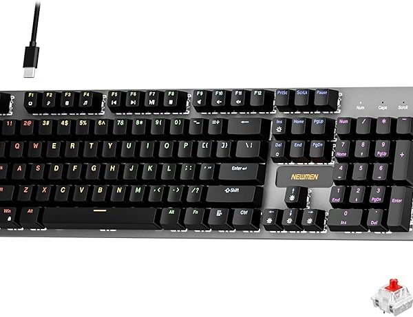 Newmen GM325Pro Mechanical Keyboard,104 Keys Rainbow LED Backlit Wired Gaming Keyboards,Hot-Swap Metal Panel ABS Black Keycaps Gaming Mechanical Keyboard for Windows Laptop PC Linear Red Switches