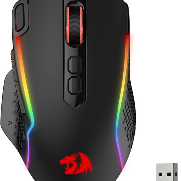 Redragon M810 Pro Wireless Gaming Mouse, 10000 DPI Wired/Wireless Gamer Mouse w/Rapid Fire Key, 8 Macro Buttons, 45-Hour Reliable Power Capacity and RGB Backlit for PC/Mac/Laptop