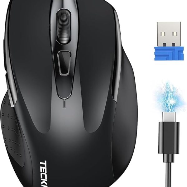 TECKNET Wireless Mouse Rechargeable, 2.4G USB-A Silent Mouse, Quiet Click, 6 Adjustable 4800 DPI, Cordless Computer Mice, Ergonomic Mice for Laptop, 6 Buttons for Chromebook, Ergo Grip - Black