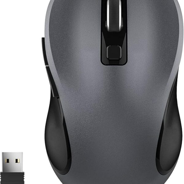WisFox 2.4G Wireless Mouse for Laptop, Ergonomic Computer Mouse with USB Receiver and Type-C Adapter, 3 Adjustable Levels DPI, 6 Button Cordless Wireless Mice (Grey, 1 Pack)