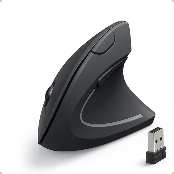 Anker 2.4G Wireless Vertical Ergonomic Optical Mouse for Work, Multi-Device Connectivity, 800/1200 /1600 DPI, 5 Buttons for Laptop, Desktop, PC, MacBook - Black