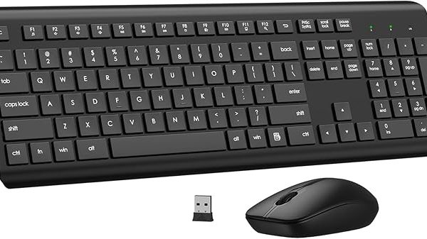 Wireless Keyboard and Mouse Combo, Full Size Silent Ergonomic Keyboard and Mouse, Long Battery Life, Optical Mouse, 2.4G Lag-Free Cordless Mice Keyboard for Computer, Mac, Laptop, PC, Windows