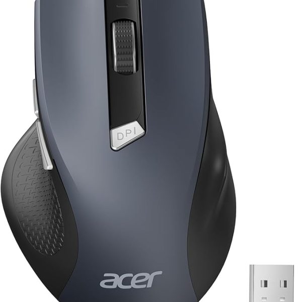 acer Wireless Mouse for Laptop, 2.4GHz Computer Mouse 3 Adjustable DPI Office Cordless USB Mice with USBA Receiver, 6 Buttons, 1600 DPI, Medium to Large Sized Hands Compatible with PC, Laptop, Desktop