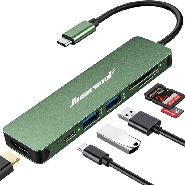 Hiearcool USB C Hub, USB-C Adapter, 7 in 1 USBC to HDMI Multi-Port Adapter Dongle Compatible for Thunderbolt 3 4 MacBook Pro Air Dell Lenovo HP Laptops and Other Type C Devices-Green