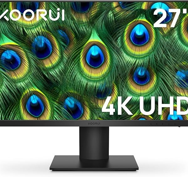 KOORUI 27 Inch 4K Monitor Computer UHD(3840 * 2160) IPS Display, 99% sRGB, 95% DCI-P3, 1.07 Billion Colors, Freesync & G-sync, Displayport & 2X HDMI, VESA 100 * 100mm, Tilt -5 to 20°, Audio Out (N07)
