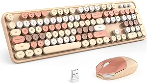 MOFII Wireless Keyboard and Mouse Combo,2.4GHz Retro Full-Size Keyboard with Number Pad and Cute Wireless Mouse for Computer PC Desktops Laptop WindowsxP/7/8/10(Milk Tea Colorful-B)