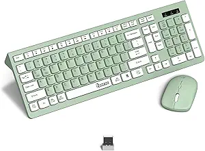 Wireless Keyboard and Mouse Combo, Full-Sized Wireless Keyboard and Adjustable DPI Mouse, 2.4GHz USB Receiver, Keyboard and Mouse for PC, Windows, MAC, Desktop, Laptop (Avocado Green)